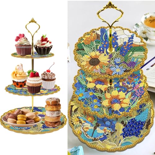 3 Stufig DIY Diamant-Malerei Cupcake Stand, Essen Tablett, Diamond Painting Serviertablett, Diamant Malerei Anzeigeturm Tablett, Cupcake Ständer für Geburtstag, Hochzeit (Sonnenblume) von Generisch