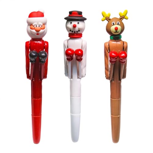 3 x Weihnachts-Stifte, lustiger Box-Stift, Neuheit Stressabbau-Kugelschreiber, Elch, Weihnachtsmann, Schneemann, Boxstift, lustige Weihnachts-Stifte mit Stanzarmen von Generisch