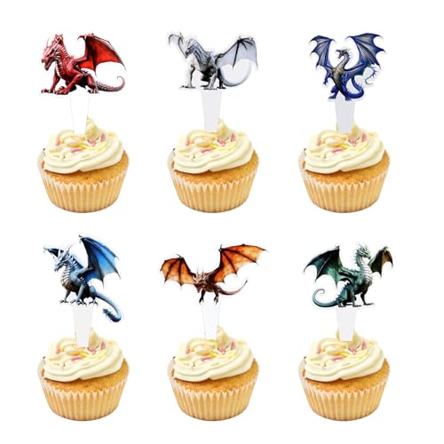 30 Stück Doppelseitiges Drachen Kuchen Dekoration Doppelseitige Muster kuchenspitze, Karikatur Drachen cupcake Topper Party Event Dekoration von Generisch