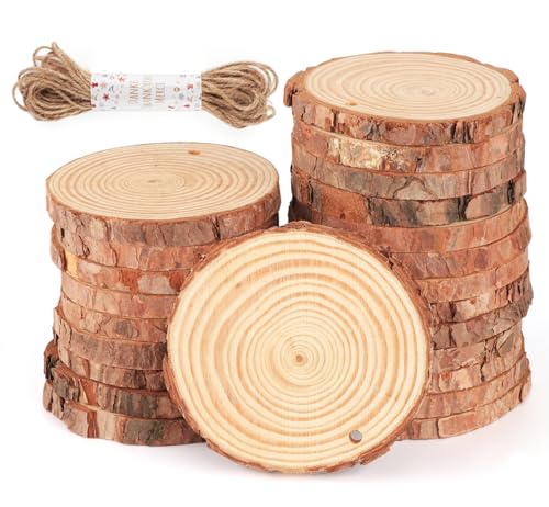 30 Stück Holzscheiben mit Loch 8-9 cm, Unvollendete Holzkreise Runde Holzstücke 1 cm Dick, Baumscheiben Deko mit Schlüsselband, Kleine Baumscheiben für DIY-Basteleien von Generisch