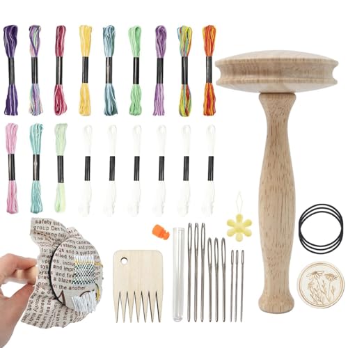 35 Stück Stopfzubehör-Kit Holz-Stopfgarn-Pilz-Kit, Stopfpilz Stopfset Stopfpilz Set, Stickset Mit Nähnadeln, Stopfmaschine Weaving Mending Repair Tool, Stumpfes Aluminium, Gebogene Spitze, von Generisch