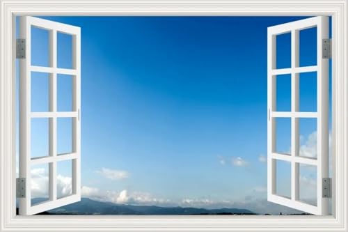 3D-Fenster-Wandaufkleber, blauer Himmel, Wolken, Landschaft, 70 x 50 cm, Wandkunst für Schlafzimmer, Wohnzimmer, Vinyl, abnehmbare Wandaufkleber für Badezimmer-Dekoration von Generisch