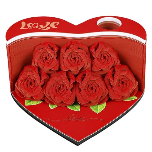 3D-Notizblock, Rose, 156 Blatt, Papierschnitzerei, Kunst, 3D-Haftnotizen, Komfort-Postnotizen, romantischer Rosen-Notizblock mit Stifthalter und Lesezeichen, DIY, kreative Geschenke für Valentinstag, von Generisch