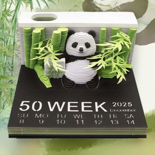 3D Panda Memo Pad Kunstkalender 2025, 217 Seiten Wochenkalender Haftnotizen, Abreißkalender Skulptur, Kreativer Schreibtischkalender DIY Papierschnitzerei Kunst Handwerk für Schule Home Office von Generisch