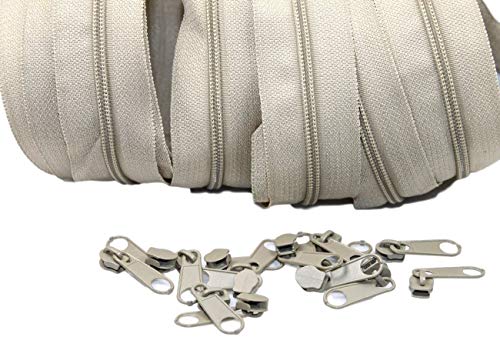 3m endlos Reißverschluss plus 15 Zipper, Spirale 3mm- beige (0,50€/m) von Generisch