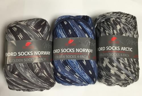 3x100g Sockenwolle 4-fädig Fjord Socks Norway/Arctic Set II 13,20€/St 75% Schurwolle/25% Polyamid Strickwolle Pro Lana von Generisch