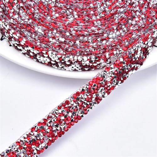 4,57 m/Lot Fix Strass Besatz Strass Kette Harz Applikation Buntes Band Band 1,5 cm breit Rot Silber Breite 1,5 cm 4,5 m von Generisch