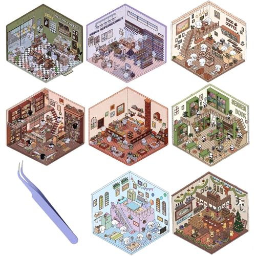 4/8 Sets Room Sticker Book, 3D Sticker Scene, Sticker Room Book, DIY 3D House Stickers, 3D House Stickers, Miniature Scene Sticker Scenes, Sticker Scenes for Adults (A+B) von Generisch