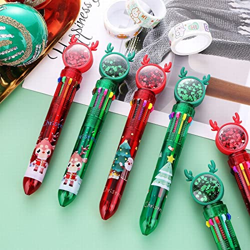 4 Stück 10-in-1 Weihnachten Kugelschreiber, 10 farben Mehrfarbig Stifte Druckstift Multifunktionsmarker Multicolor Farbwechselstifte für Schüler Geschenk von Generisch