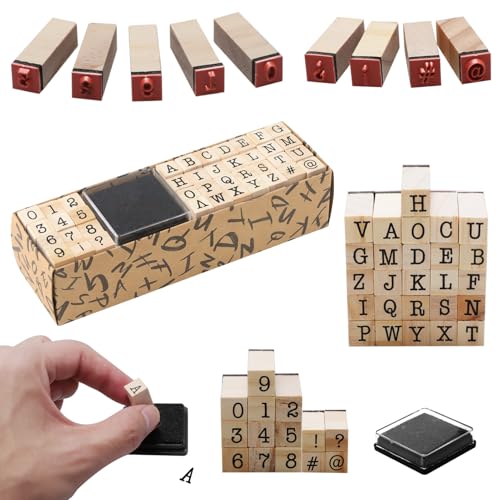 40 Buchstaben Stempel Holzstempel Alphabet Zahlen und Buchstaben Buchstabenstempel Set Stempel Alphabet Klein,Stempelset Buchstaben mit Stempelkissen zum Basteln und für Die Kartenherstellung Alphabet von Generisch