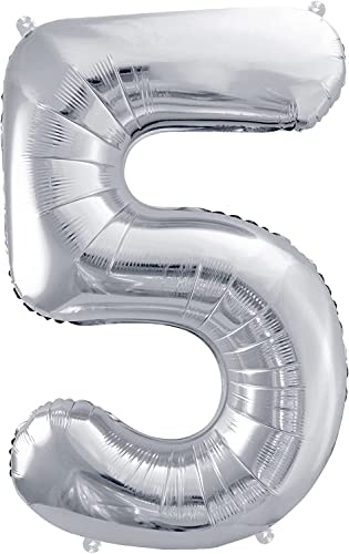 40cm Zahl Ballon 5 silber Deko folienballon 5 Geburtstag Jubiläum Neujahr Silvester 5. Party Dekoration Folienballon Ziffer Ballons silver dunkel Ballon Birthday Feier Babyparty (Zahl 5) von Generisch