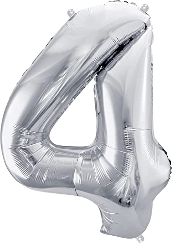 40cm Zahl Ballon 4 silber Deko folienballon 4 Geburtstag Jubiläum Neujahr Silvester 4. Party Dekoration Folienballon Ziffer Ballons silver dunkel Ballon Birthday Feier Babyparty (Zahl 4) von Generisch