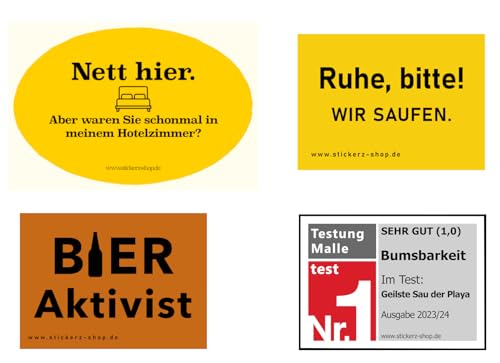 Generisch 400x Malle Sticker Set Nett hier Testsieger Bumsbarkeit Bieraktivist Sauf Sticker Aufkleber Ballermann Mallorca Party Sticker Mallesticker (4 x 100), SKS-0001 von Generisch