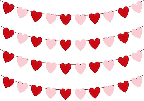 4Pcs Filz Herz Girlande Banner Valentinstag Rosa Rot Herz Bunting Garland Hängen Banner Fahnen für Hochzeit Kaminsims Geschenk Mama Verlobung Deko Valentine Day Gifts von Generisch