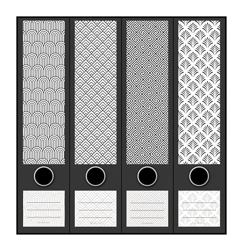 4er Set breite Ordnerrücken Pattern Black and White File Art Tapete Ordner Etiketten Deko 2403 von Generisch