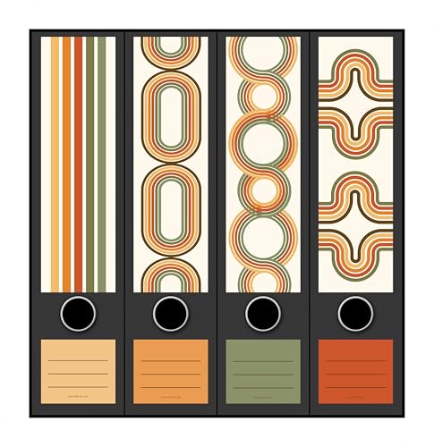 4er Set breite Ordnerrücken Retro Pattern File Art Tapete Ordner Etiketten Deko AJ 2401 von Generisch