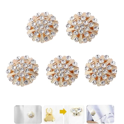 5 Pcs Rhinestone Button Covers, Detachable Shirt Button Clips, Fashion No Sew Button Clips, Crystal Fancy Buttons for Clothing Decorative Buttons for Crafting (D) von Generisch