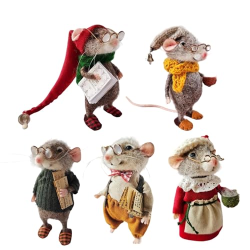 5 Stück Gefilzte Maus | 8 Cm Nadelfilzen Filzmäuse | Handgemachte Wollfilz Weihnachtsmaus Plüsch Puppen Spielzeug für Kinder Erwachsene | Needle Felted Mouses Ornamente für Christmas Decorations von Generisch