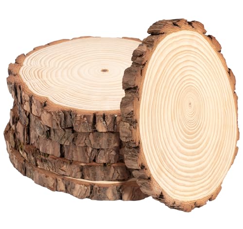 Holzscheiben 23-25 cm ohne Loch, Unvollendete Holzkreise in Holzfarbe, Runde Holzstücke 2 cm Dick, Große Baumscheiben für DIY-Basteleien, 5er-Pack von Generisch