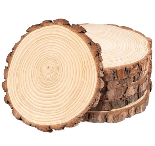 5 Stücke Holzscheiben Durchmesser 23-25cm Ohne Loch Runde Holzscheibe Untersetzer Holz Log Naturholz Baumscheiben 20mm Dicke für DIY Basteln Hochzeit Weihnachten Dekoration Baumscheibe von Generisch