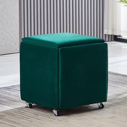 5-in-1 stapelbarer Ottomanhocker mit Drehrollen, PU-Leder, Sitzwürfel, beweglicher Sofastuhl, Hocker, Ankleidestuhl für Wohnzimmer, Schlafzimmer, Samtstoff (45,7 x 45,7 x 48,7 cm) von Generisch