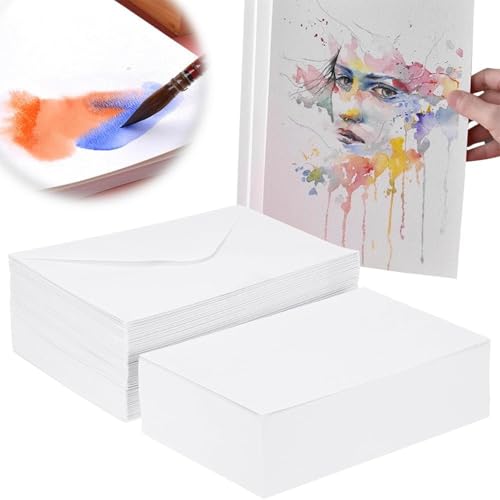 50 Blanko Aquarellpapier Postkarten, Blanko Aquarell Karten Und Umschläge, 50 Karten + 50 Umschläge, Schwere 140 Pfund/300 G/m² Aquarell-Grußkarten Für Weihnachten, 12,7x17,8cm von Generisch