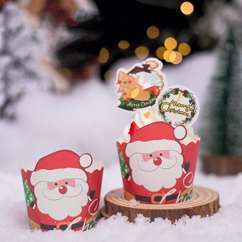 50 Stück Weihnachts-Cupcake-Topper, Partyzubehör, Gastgeschenke, Weihnachtskuchendekorationen, Ornamente für Partyzubehör, Gastgeschenke von Generisch