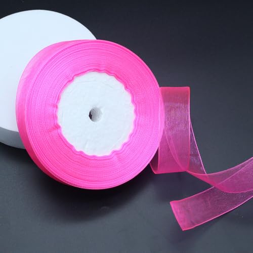 50 m rosa transparentes Chiffonband zum Basteln von Geburtstags-Geschenkpapier, Weihnachten, Hochzeitsdekoration, Organzaband zur Herstellung von Kranzschleifen von Generisch