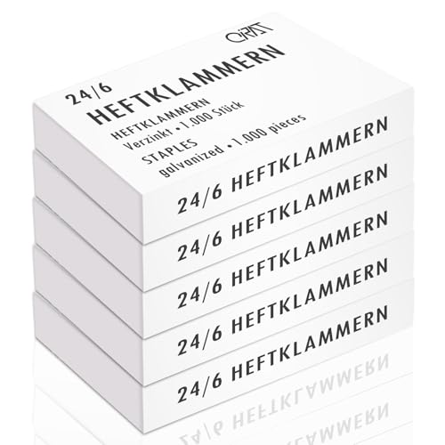 5000 Standardheftklammer 24/6, verzinkt, für Büroheftgeräte Tacker Heftklammern Hefter Klammern 1000 Stück pro Packung (5x1000), 6mm, für Papierstapel bis 25 Blatt von Generisch