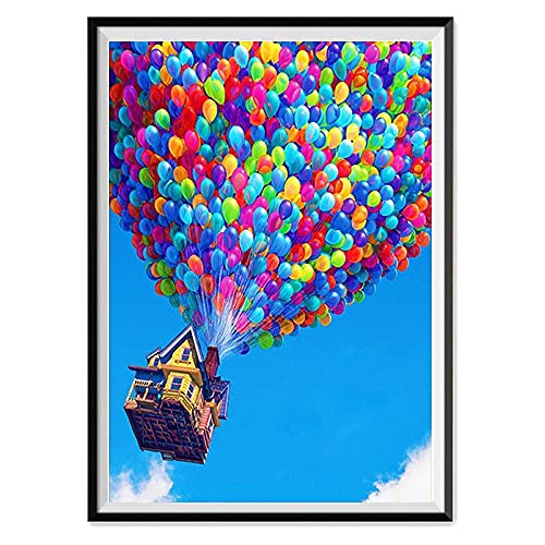 5D Diamant Malerei Kits Ballon Fliegendes Haus Muster DIY Diamant Kunst Bild Kit Zeichnung Leinwand Stickerei Gemälde Kunst Handwerk Runder Diamond Art Painting Zubehör Wand Wohnkultur 30x40 cm von Generisch