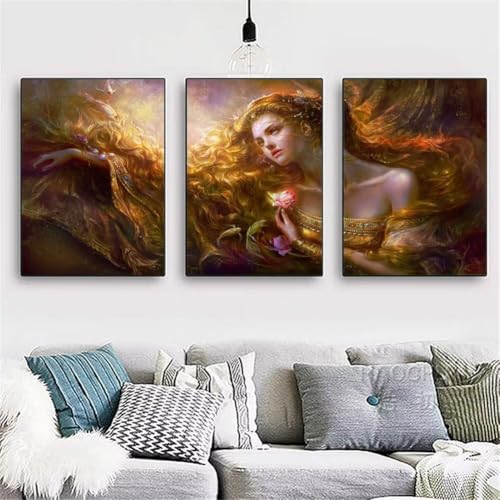 5D Diamant Painting Set, 3 Stück Diamond Painting Bilder, DIY Diamant Malerei Kinder Erwachsene Full Diamond Painting nach Zahlen Diamond Art Kits für Home Wall Décor Blonde Frau Square 60x30cm Y4752 von Generisch