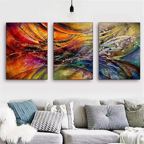 5D Diamant Painting Set,3 Stück Diamond Painting Bilder,DIY Diamant Malerei Kinder Erwachsene Diamond Painting nach Zahlen Diamond Art Kits für Home Wall Décor Abstrakte Linien Round 120x60cm Y3682 von Generisch