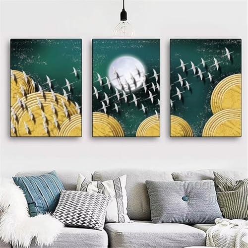 5D Diamant Painting Set,3 Stück Diamond Painting Bilder,DIY Diamant Malerei Kinder Erwachsene Diamond Painting nach Zahlen Diamond Art Kits für Home Wall Décor Abstrakter Mond Round 120x60cm Y3748 von Generisch