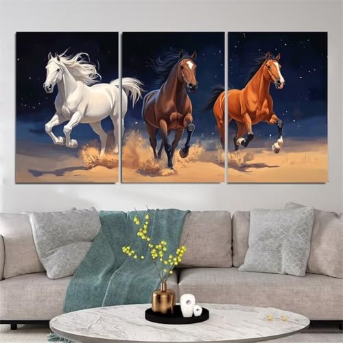 5D Diamant Painting Set,3 Stück Diamond Painting Bilder,DIY Diamant Malerei Kinder Erwachsene Diamond Painting nach Zahlen Diamond Art Kits für Home Wall Décor Galoppierendes Pferd 120x60cm Y3918 von Generisch