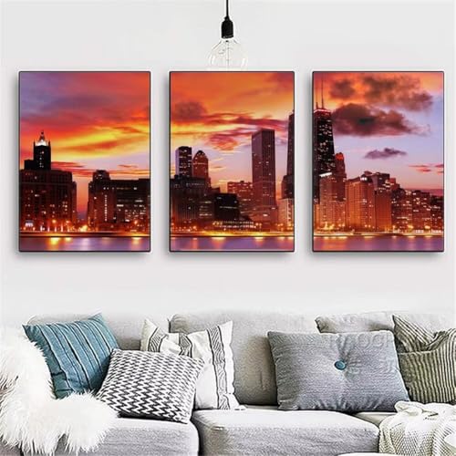 5D Diamant Painting Set,3 Stück Diamond Painting Bilder,DIY Diamant Malerei Kinder Erwachsene Diamond Painting nach Zahlen Diamond Art Kits für Home Wall Décor Stadtnachtszene Square 90x40cm Y3510 von Generisch