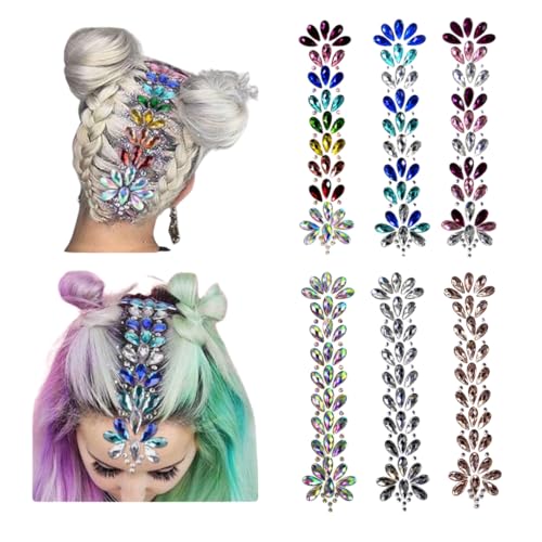 6 Set Glitzersteine für Gesicht Haare Körper,Festival Must-Have, Glitzersteine Selbstklebend Strasssteine Temporäre Tattoos Schmucksteine Glitzer Gesicht Haare Kristall Juwelen für Schminke Festiv von Generisch