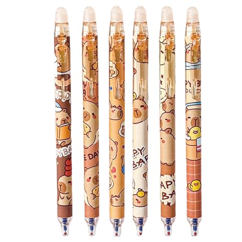 6 Stück Capybara Stifte Radierbarer Kugelschreiber | Capybara Retactable Stifte | Niedliches Cartoon-Capybara-Gelstifte-Set | Niedliche Einziehbare Stiftes Studenten Geschenk von Generisch