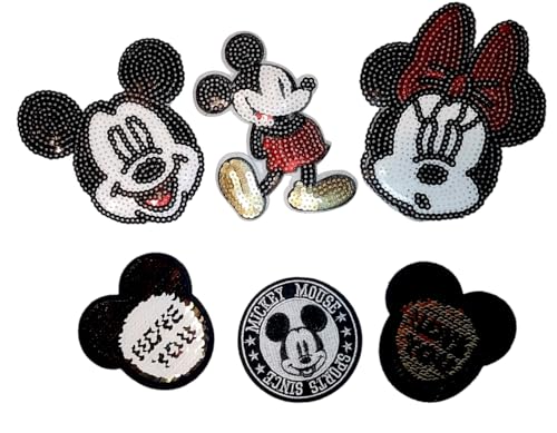 6 Stück Patch Aufbügler Aufnäher Pailetten Bügelbild Cartoon Mouse von Generisch