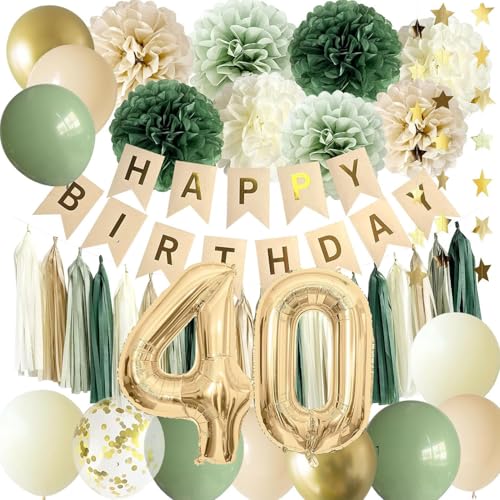 60 Geburtstag Deko Happy Birthday Banner 60 Geburtstag Girlande Zahl 60 Luftballons Geburtstag Tortendeko Grün Weiß Gold Party Ballons für 60.ter Geburtstag Dekoration (40th Birthday) von Generisch