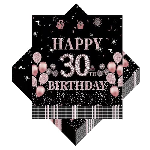 60 Servietten 30. geburtstag, geburtstagsdeko 30 frau, tischdeko 30 geburtstag frau, Schwarz Roségold Papier Party Servietten Tischdeko für Sie 30. Geburtstag Mädchen Frau Frauen Happy Birthday von Generisch