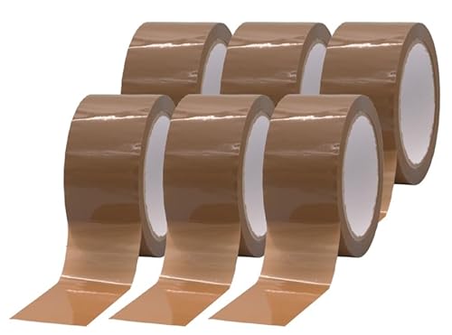 6er Pack Paketklebeband Braun – Geräuscharmes Packband 48mm x 66m - Robustes Klebeband für Pakete, Kartons und Versandschachteln (Braun, 6 Rollen) von Generisch