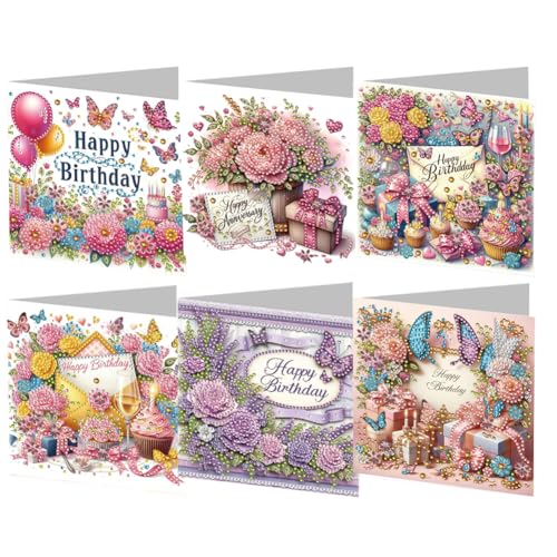 6er Set Diamond Painting Geburtstagskarten- Glückwunschkarte, Valentinstagskarte,Postkarte zum Geburtstag - Happy Birthday Karten als Postkarten Set -Geburtstagswünsche von Generisch