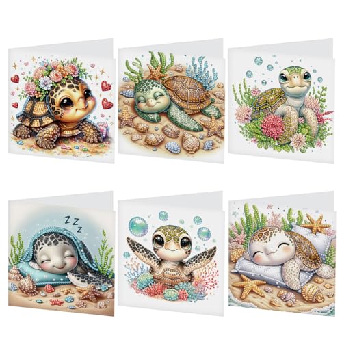 6er Set Diamond Painting Geburtstagskarten- Glückwunschkarte, Valentinstagskarte,Postkarte zum Geburtstag - Happy Birthday Karten als Postkarten Set -Meeresschildkröte von Generisch