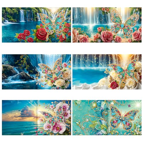 6er Set Diamond Painting Geburtstagskarten- Glückwunschkarte, Valentinstagskarte,Postkarte zum Geburtstag - Happy Birthday Karten als Postkarten Set -Schmetterling von Generisch