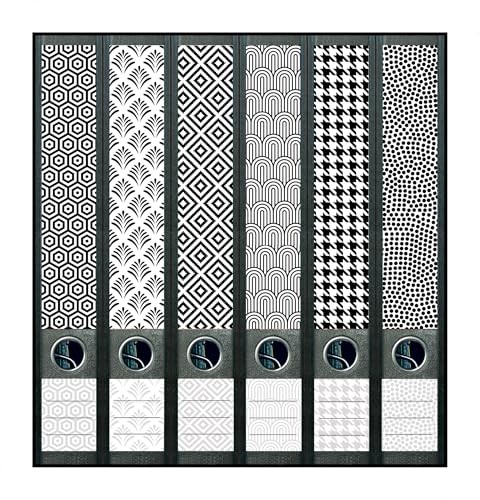 6er Set schmale Ordnerrücken Black and White Pattern File Art Ordner Etiketten Deko 2405 von Generisch