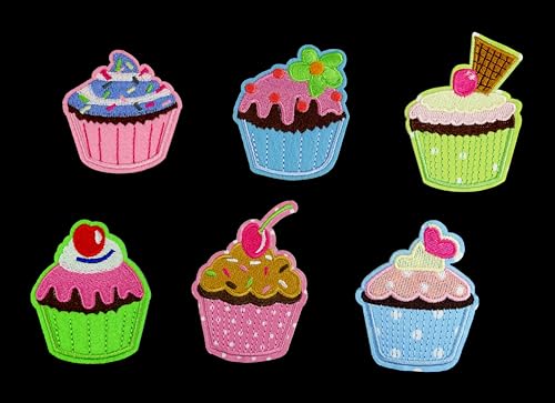 6x Cupcake Muffin Bügelbilder Applikationen Patch 01 von Generisch