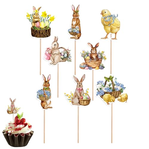 8 Stück Cupcake Topper Ostern, Osterhase Muffin Topper, Cupcake Deko, Muffin Deko, Ostern Party Zubehör von Generisch