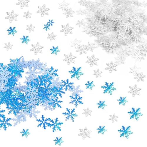 800 Pcs Schneeflocken Dekoration Konfetti Tischdekoration Weihnachten Winter Schneeflocke Konfetti Weiße und blaue Konfetti Schnee Party Pack für Hochzeit Geburtstag Feiertag Tischdekoration Zubehör von Generisch