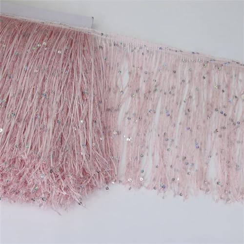 9,1 m Spitzenfransenquaste Pailletten Nähzubehör 19 cm Breite Quasten Latein-Tanz Band dekorative Besätze rosa 9,1 m von Generisch