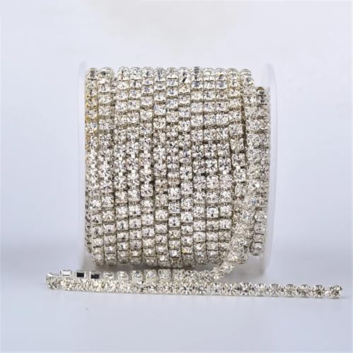 9,1 m Ss6-Ss18 silberfarbene transparente Glasstrass-Kette zum Aufnähen, Metallverzierung, Strassband, Applikation für Kleidung und Schmuck 9,1 m Ss6-Ss18 silberfarbene transparente Glasstrass-Kette zum Aufnähen, Metallverzierung, Strassband, Applikation für Kleidung und Schmuck von Generisch